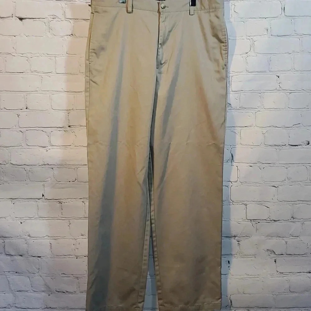 MENS IZOD AMERICAN CHINO STRAIGHT FIT FLAT FRONT 100% COTTON TAN PANTS SZ 36x34